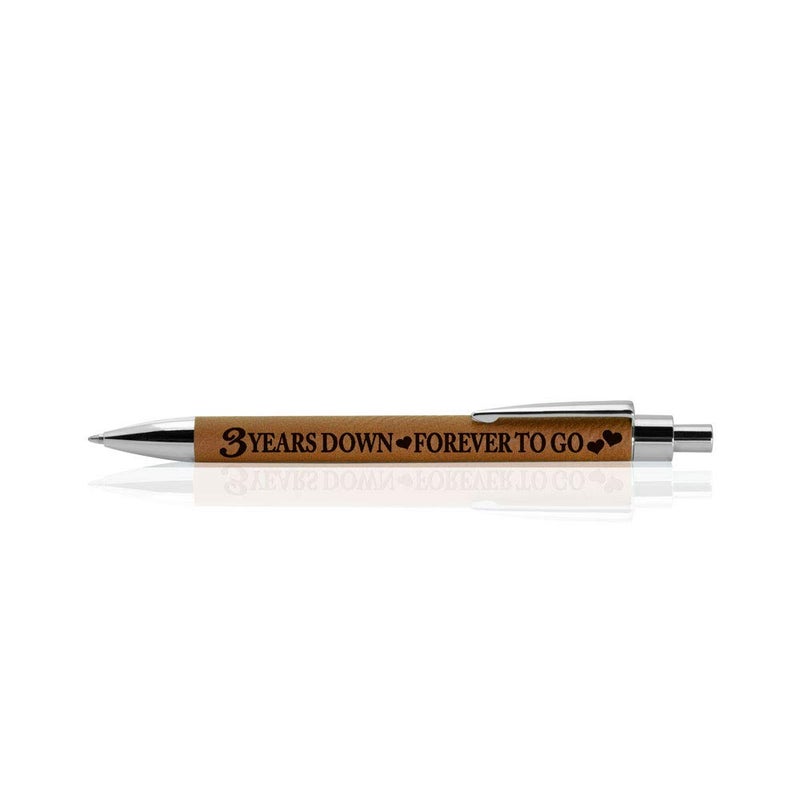 KATE POSH - 3 Years Down, Forever to Go Engraved Leather Pen, Our 3rd Wedding Anniversary, 3 Years as Husband & Wife, Gifts for Her, Him & Couples, Marriage (Rawhide) - Image 3